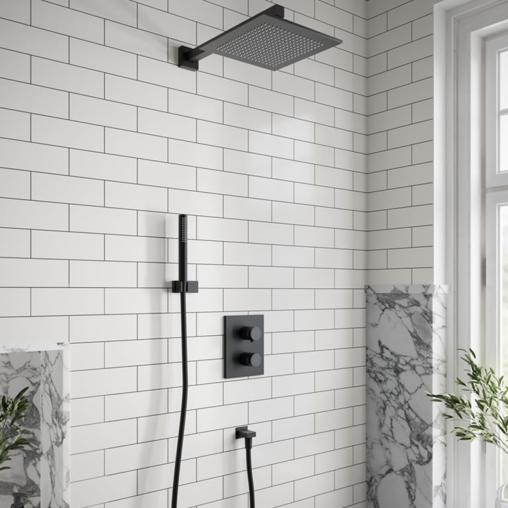 Lifestyle image of Villeroy & Boch Matt Black Square Complete Shower Set